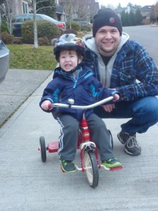 Elias is so excited that he can ride all by himself!