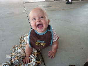 Simon was very happy when I took him down in a cooler part of the stadium to feed him.