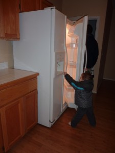 Elias was super excited and running around everywhere. Then all of a sudden he said, "I better check the fridge!" It was so cute I decided to take a picture of it.