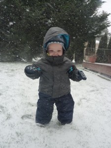 Simon was excited to walk around in the stuff. He didn't even seem to mind being bundled into a snow-puff.