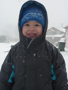 I rarely get pictures of Elias where he is smiling and looking at the camera. It must have been magic snow. 