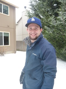 Daddy...pleased with himself after throwing a snowball.