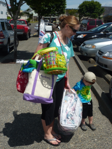 Just as a side note...there are two bags and a beach umbrella I am holding that you can't see in this picture...and we brought Elias' bat, tee, and bag of wiffle balls as well so I was carrying those on top of everything else!